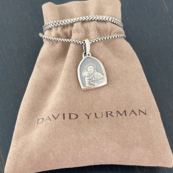 David Yurman Sterling Silver St. Anthony Pendant Amulet with Box Chain Necklace